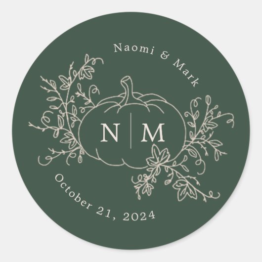 カボチャつる植物モノグラム結婚ズクラシックラウンドスティック ラウンドシール (正面)