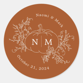 カボチャつる植物モノグラム結婚ズクラシックラウンドスティック ラウンドシール