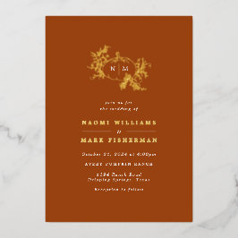 カボチャつる植物モノグラム結婚ズフォイル招待状 箔招待状