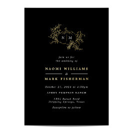 カボチャつる植物モノグラム結婚ズフォイル招待状 箔招待状