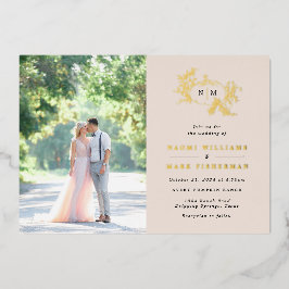 カボチャつる植物モノグラム結婚ズフォイル招待状 箔招待状