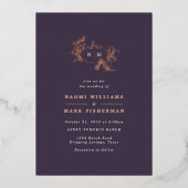 カボチャつる植物モノグラム結婚ズフォイル招待状 箔招待状 (正面)