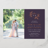 カボチャつる植物モノグラム結婚ズフォイル招待状 箔招待状 (正面)