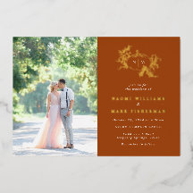 カボチャつる植物モノグラム結婚ズフォイル招待状