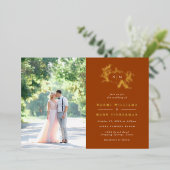 カボチャつる植物モノグラム結婚ズフォイル招待状 箔招待状 (立ち正面)