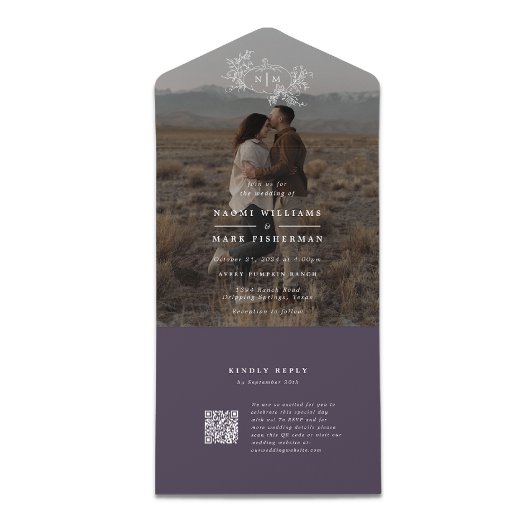 カボチャつる植物結婚写真とRSVPのモノグラム オールインワン招待状