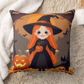 カボチャでハロウィーンの可愛らしい魔女 クッション (ブランケット)