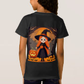カボチャでハロウィーンの可愛らしい魔女 Tシャツ (裏面)