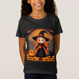 カボチャでハロウィーンの可愛らしい魔女 Tシャツ