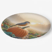 カボチャで歌う秋のロビン ペーパープレート (アングル)