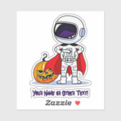 カボチャで立つかわいい宇宙飛行士の名前を追加 シール (シート)