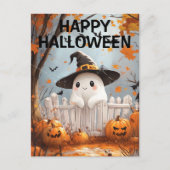 カボチャとこうもりの可愛いハロウィーン幽霊 ポストカード (正面)