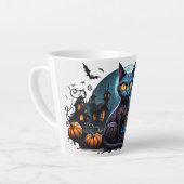 カボチャとこうもりを背景にハロウィーン猫 カフェラテマグ (左アングル)