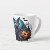 カボチャとこうもりを背景にハロウィーン猫 カフェラテマグ (右アングル)
