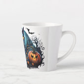 カボチャとこうもりを背景にハロウィーン猫 カフェラテマグ (右)