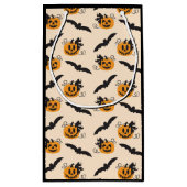 カボチャとこうもりハロウィーンのカボチャのちょうちんオレンジブラック スモールペーパーバッグ (裏面)