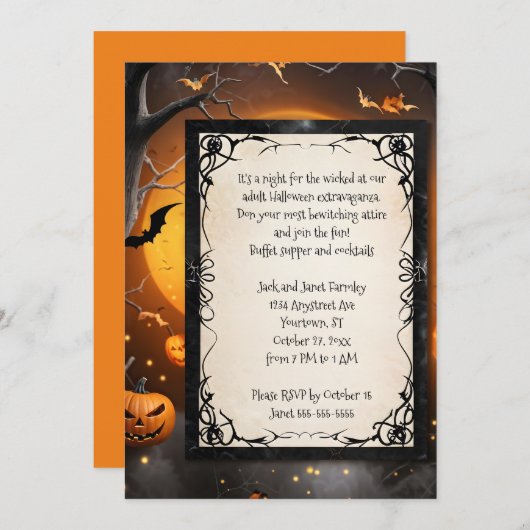 カボチャとこうもりハロウィーン 招待状 (正面/裏面)