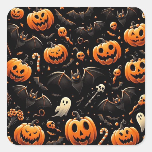 カボチャとこうもり スクエアシール (正面)