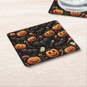 カボチャとこうもり スクエアペーパーコースター (アングル)