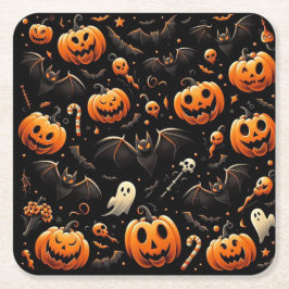 カボチャとこうもり スクエアペーパーコースター