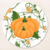 カボチャとつる植物ハロウィンサンクスギビング ラウンドペーパーコースター (正面)