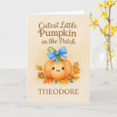 カボチャとの男の赤ちゃんの初感謝祭 カード (黄色い花)