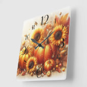 カボチャとひまわり スクエア壁時計 (傾斜)