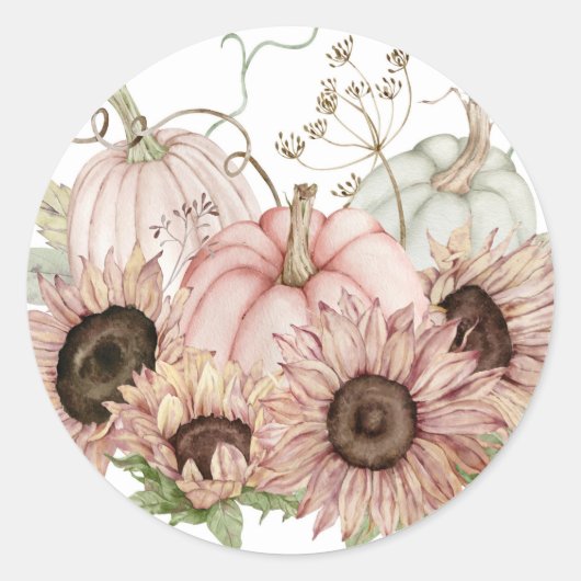 カボチャとひまわり ラウンドシール (正面)