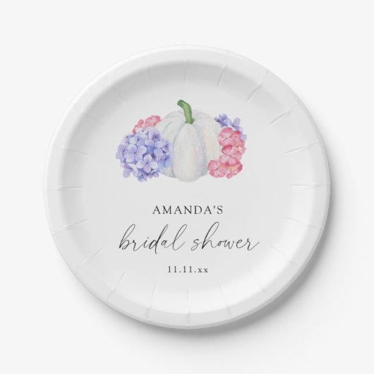 カボチャとアジサイの花ブライダルシャワー ペーパープレート (正面)
