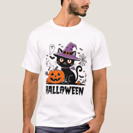 カボチャとウィッチー猫 – ハロウィーンおもしろい Tシャツ