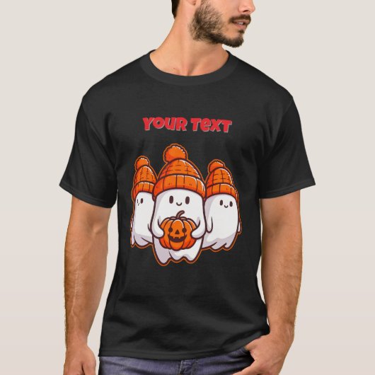 カボチャとオレンジビーンの可愛いハロウィン幽霊 Tシャツ (正面)