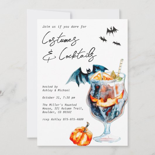 カボチャとカクテルのハロウィンパーティー 招待状 (正面)