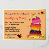 カボチャとカボチャのグラデーション、金ゴールド、感謝祭 箔招待状 (正面)