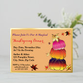 カボチャとカボチャのグラデーション、金ゴールド、感謝祭 箔招待状 (立ち正面)