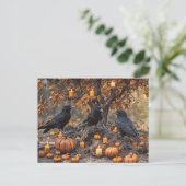 カボチャとキャンドルを持つレイヴン・ハロウィーン シーズンポストカード (スタンド正面)