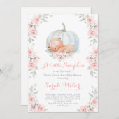 カボチャとクマ赤ちゃんシャワーの女の子 招待状 (正面/裏面)