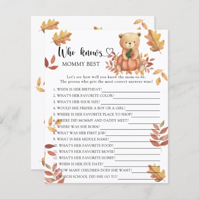 カボチャとクマ – 誰がママのゲームを知っ最高のている (正面/裏面)