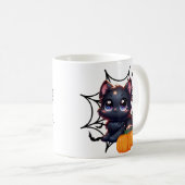カボチャとクモの巣のマグカップ付き黒猫 コーヒーマグカップ (正面右)