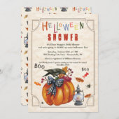 カボチャとクロウハロウィーンシャワー招待状 招待状 (正面/裏面)