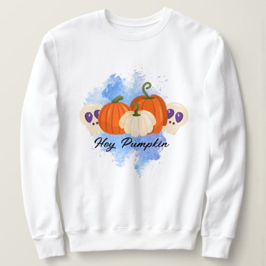 カボチャとスカルフード付きスウェットシャツ、ブルーゴシックのハロウィーン スウェットシャツ (デザイン正面)