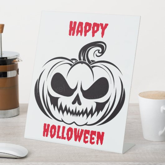 カボチャとスカル顔ステンシル 台座サイン (インサイチュ)