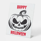 カボチャとスカル顔ステンシル 台座サイン (正面)