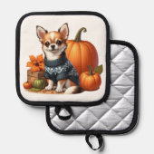 カボチャとセーターのかわいいチワワ 鍋敷き (正面/裏面)