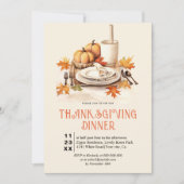 カボチャとテーブルセッティング感謝祭ディナー 招待状 (正面)