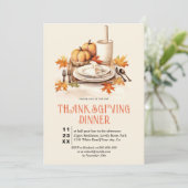 カボチャとテーブルセッティング感謝祭ディナー 招待状 (スタンド正面)