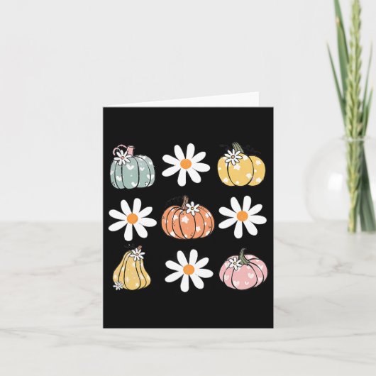 カボチャとデイジーの花かわいい秋ハロウィン カード (正面)