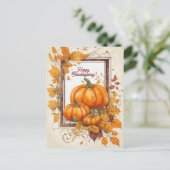 カボチャとデザインとの幸せな感謝祭葉の シーズンポストカード (スタンド正面)