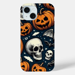 カボチャとドクロ iPhone 15ケース