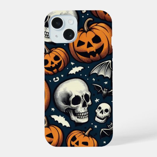 カボチャとドクロ iPhone 15ケース (裏面)