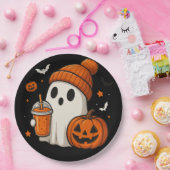 カボチャとドリンクの可愛いハロウィン幽霊 ペーパープレート (パーティー)